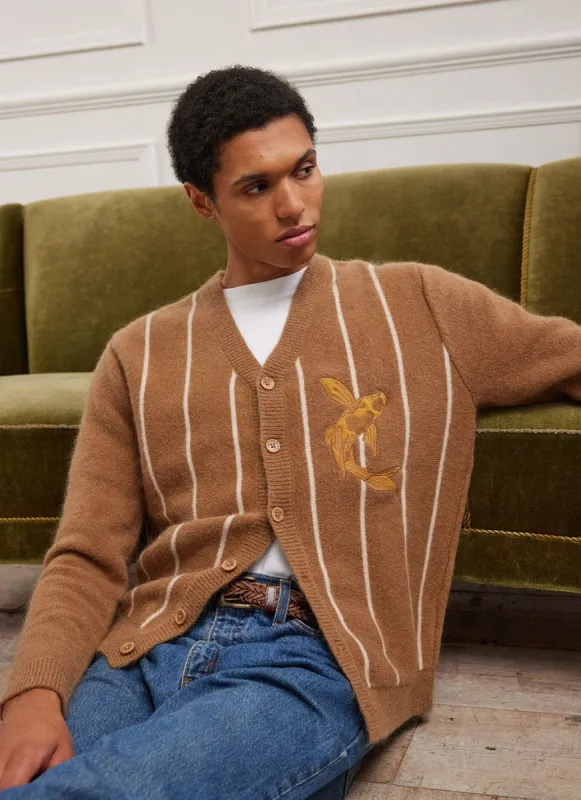 Koi Applique Cardigan | Mohair | Tan sold by Percival