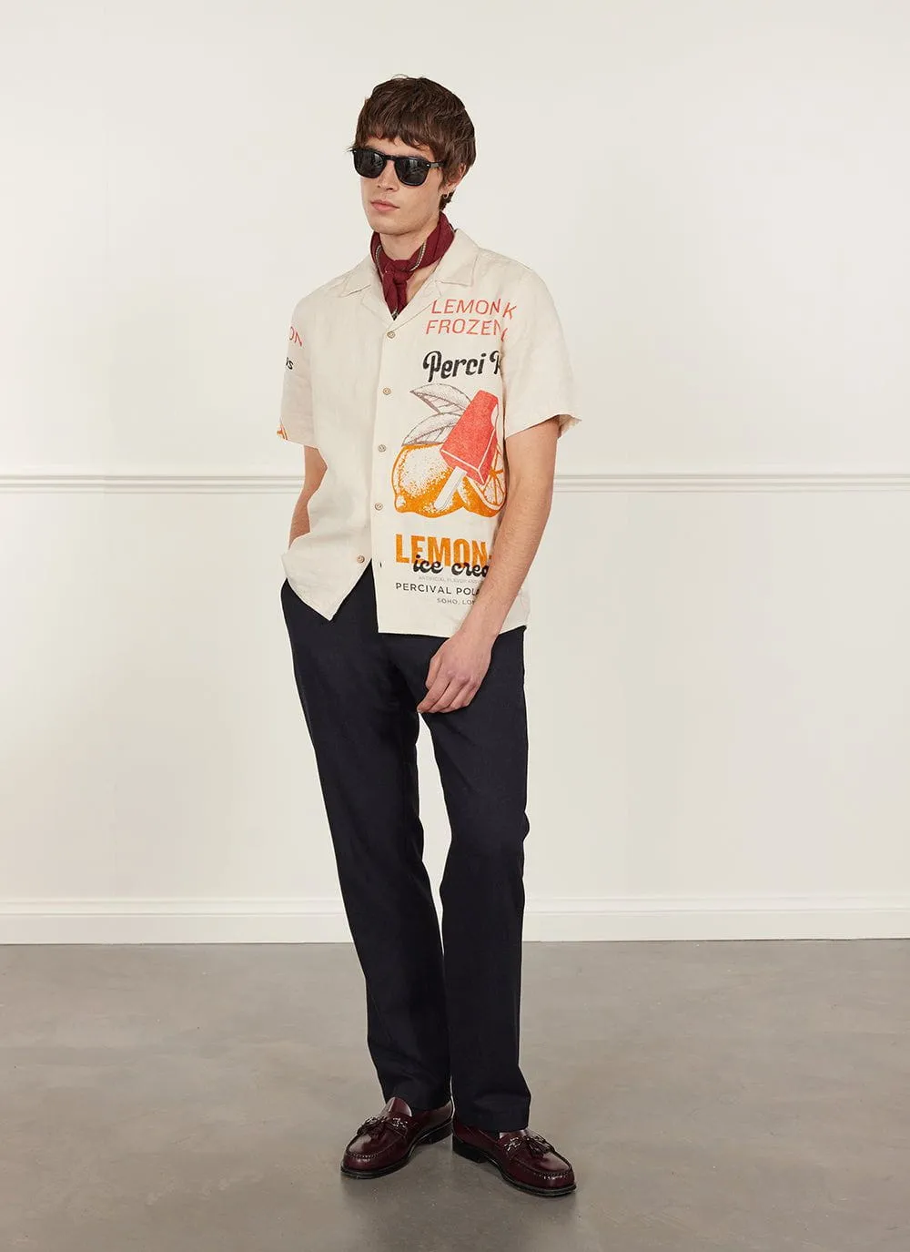 Lemon Kreme Cuban Shirt | Linen | Stone sold by Percival