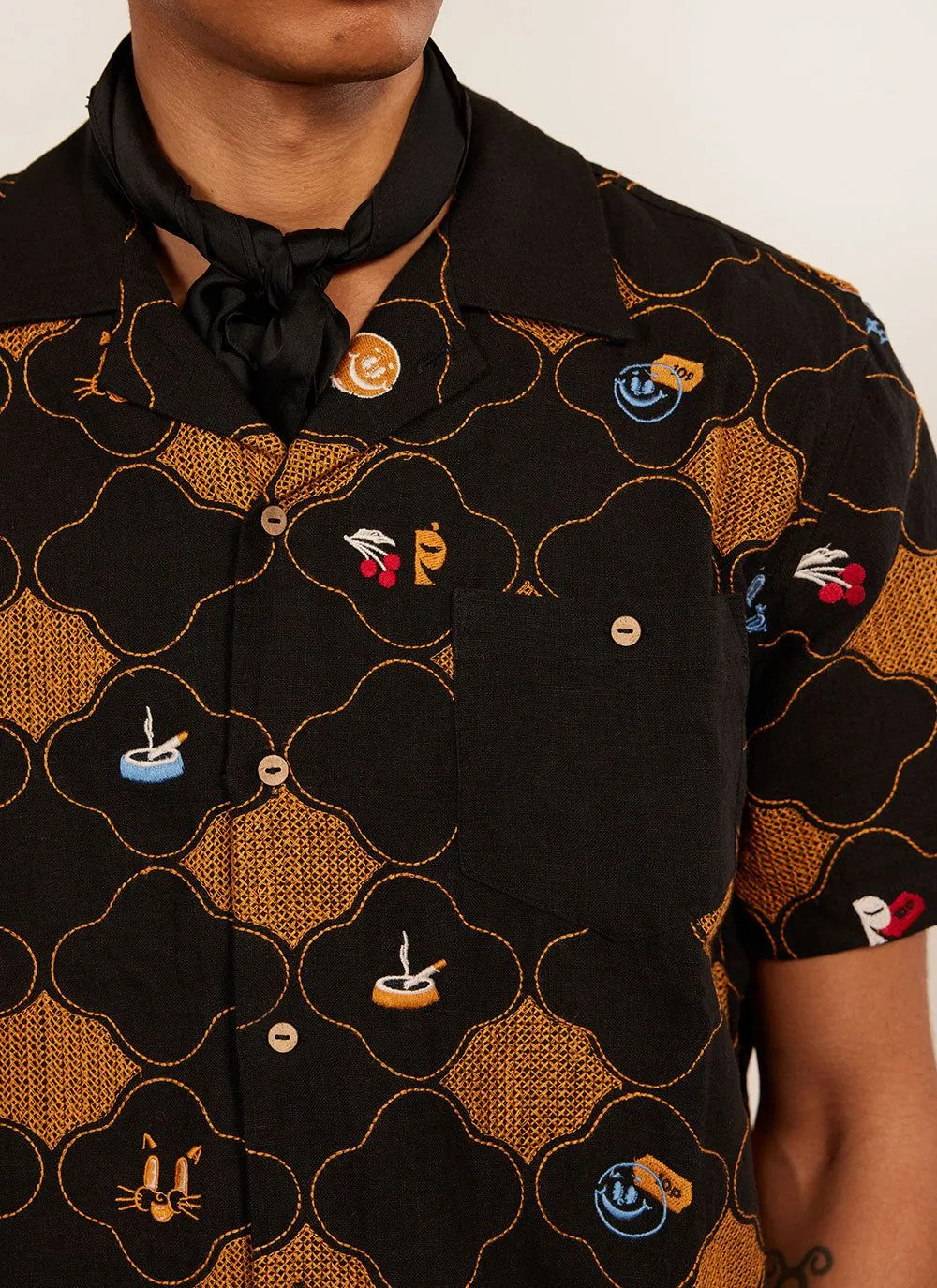 Tuck Shop Tapestry Cuban Shirt | Linen | Black sold by Percival product image thumbnail 4