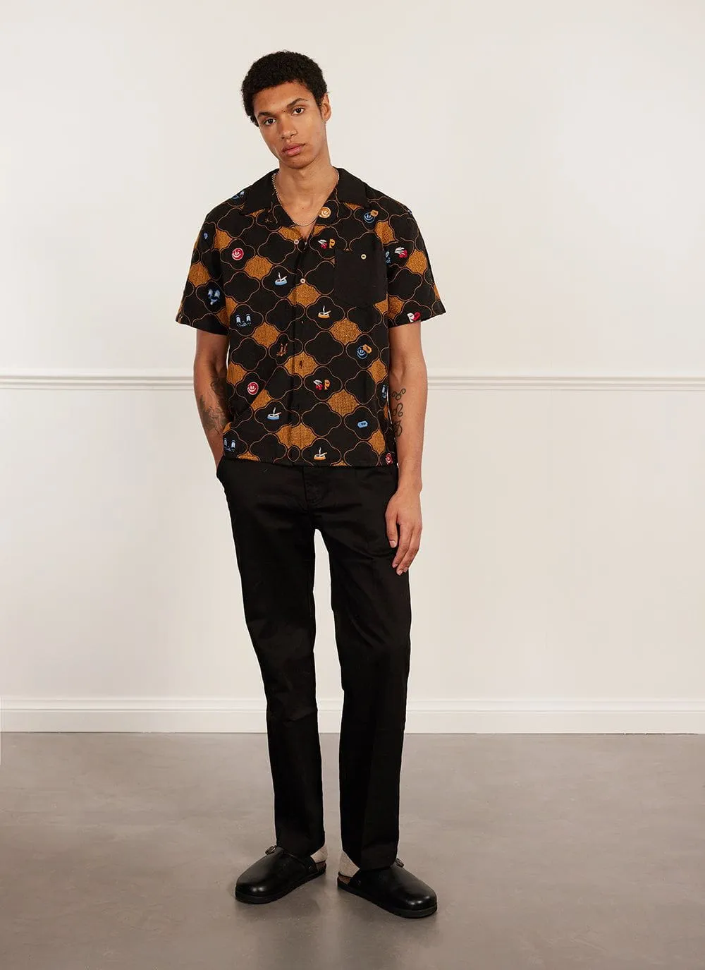 Tuck Shop Tapestry Cuban Shirt | Linen | Black sold by Percival