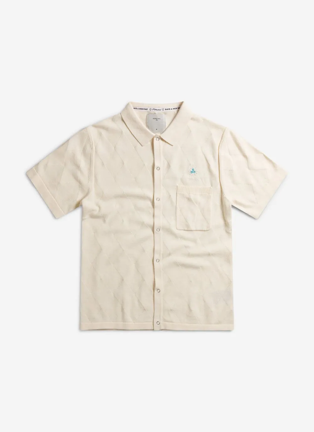 Intarsia Diamond Shirt | Knitted Cotton | Ecru sold by Percival product image thumbnail 4