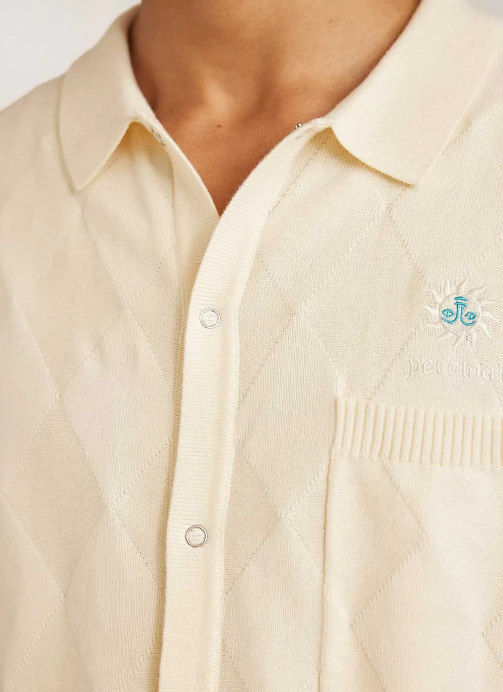 Intarsia Diamond Shirt | Knitted Cotton | Ecru sold by Percival product image thumbnail 3