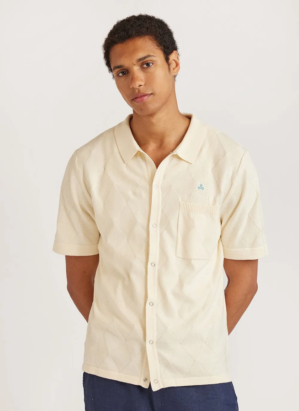 Intarsia Diamond Shirt | Knitted Cotton | Ecru sold by Percival