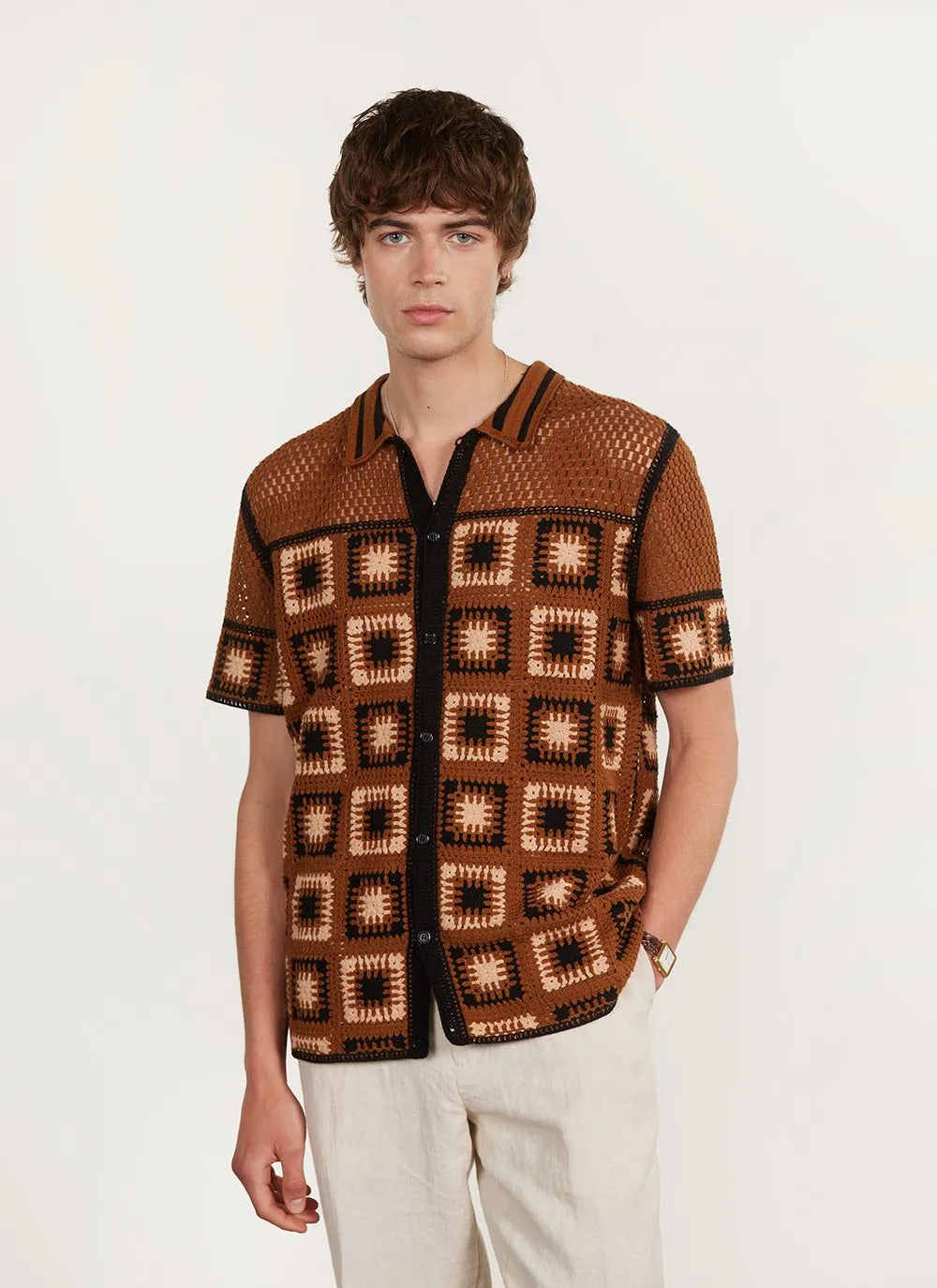 Dusk Deckhand Crochet Shirt | Cotton | Tan sold by Percival