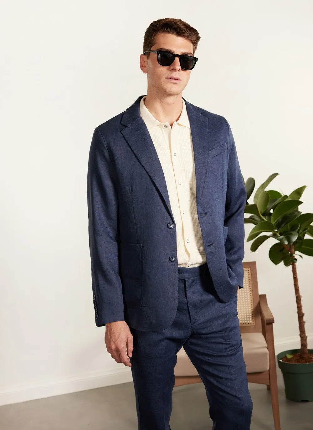 Tailored Linen Blazer | Royal Blue sold by Percival product image thumbnail 5
