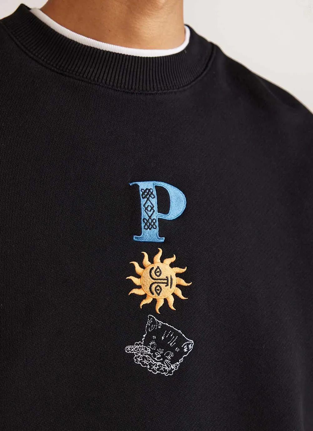 Drop Cap Sweatshirt | Embroidered Organic Cotton | Black sold by Percival product image thumbnail 4