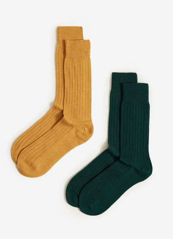 Socks 2 Pack | Cashmere | Mustard & Green sold by Percival