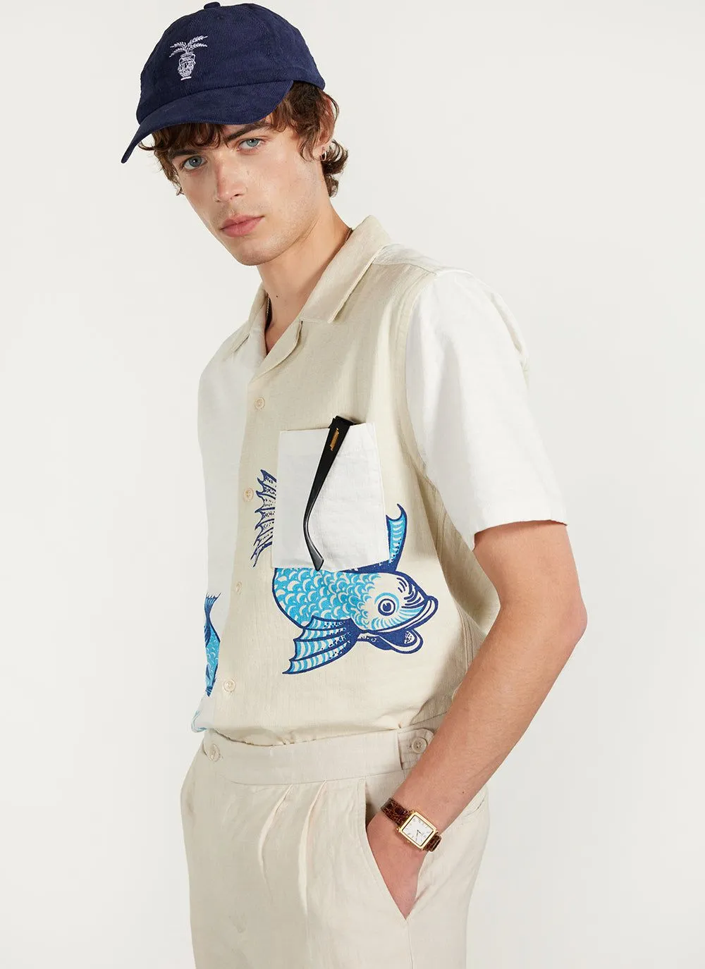 Depths of Mythos Tapestry Cuban Shirt | Cotton | Ecru sold by Percival product image thumbnail 2