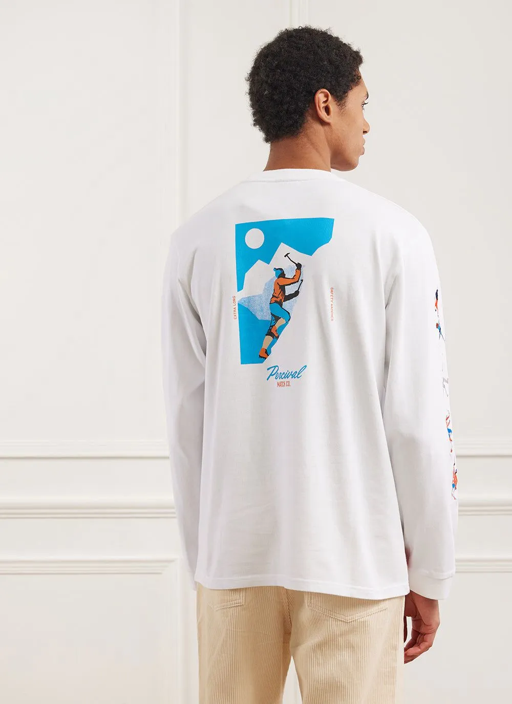 Climbers Long Sleeve T Shirt | Embroidered Organic Cotton | White sold by Percival