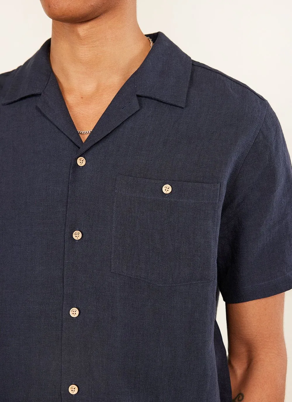 Short Sleeve Cuban Shirt | Linen | Navy sold by Percival product image thumbnail 3