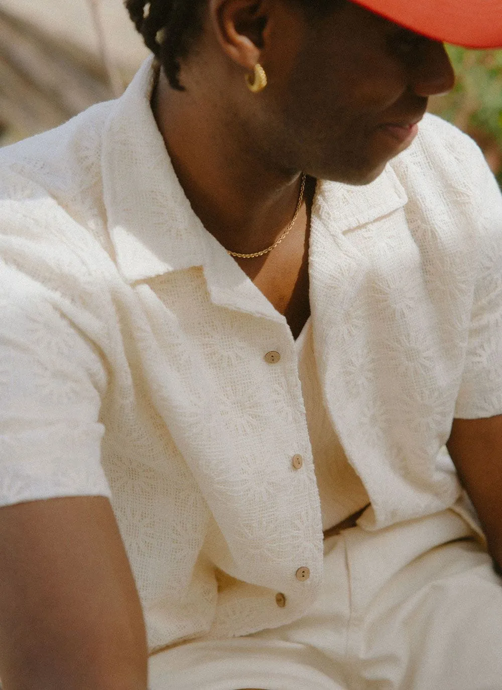 Crochet Poplin Shirt | Ecru sold by Percival product image thumbnail 3