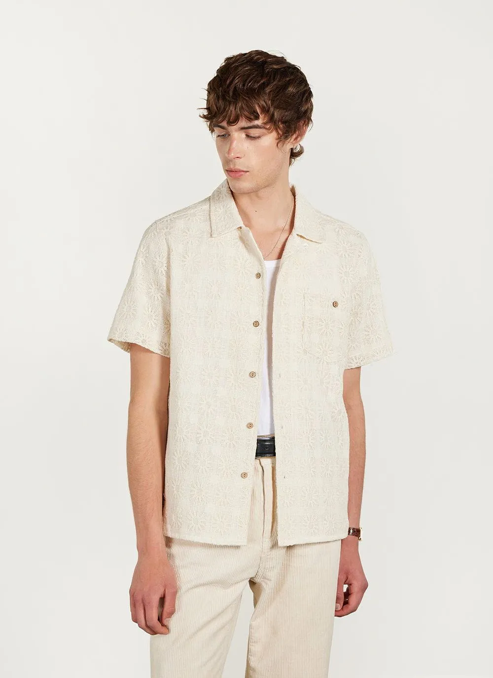 Crochet Poplin Shirt | Ecru sold by Percival