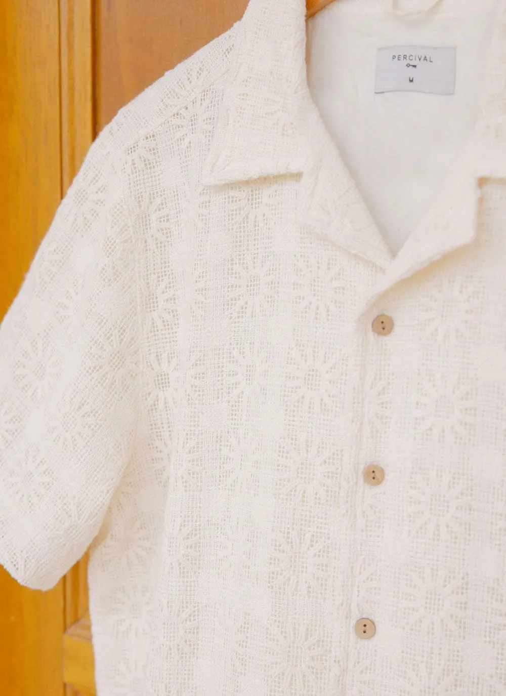 Crochet Poplin Shirt | Ecru sold by Percival product image thumbnail 4