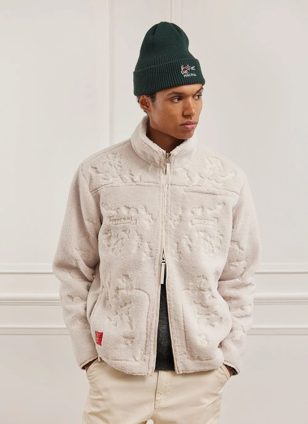 Embroidered Koi Fleece Jacket | Ecru sold by Percival product image thumbnail 2