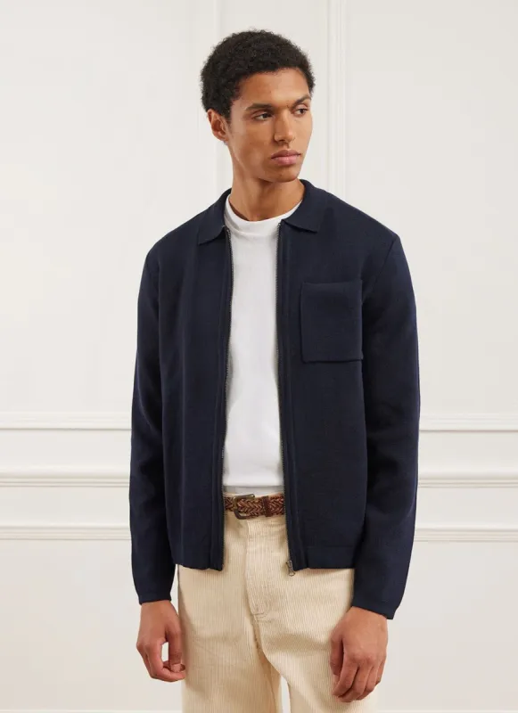 Zip Cardigan | Knitted Cotton | Navy made by Percival