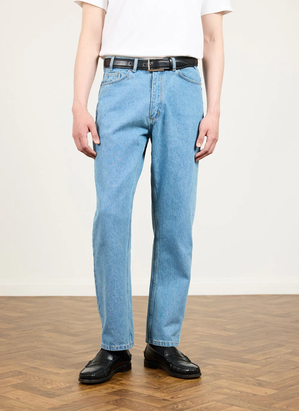 Straight Leg Denim Jeans | Cotton | Light Wash Blue sold by Percival