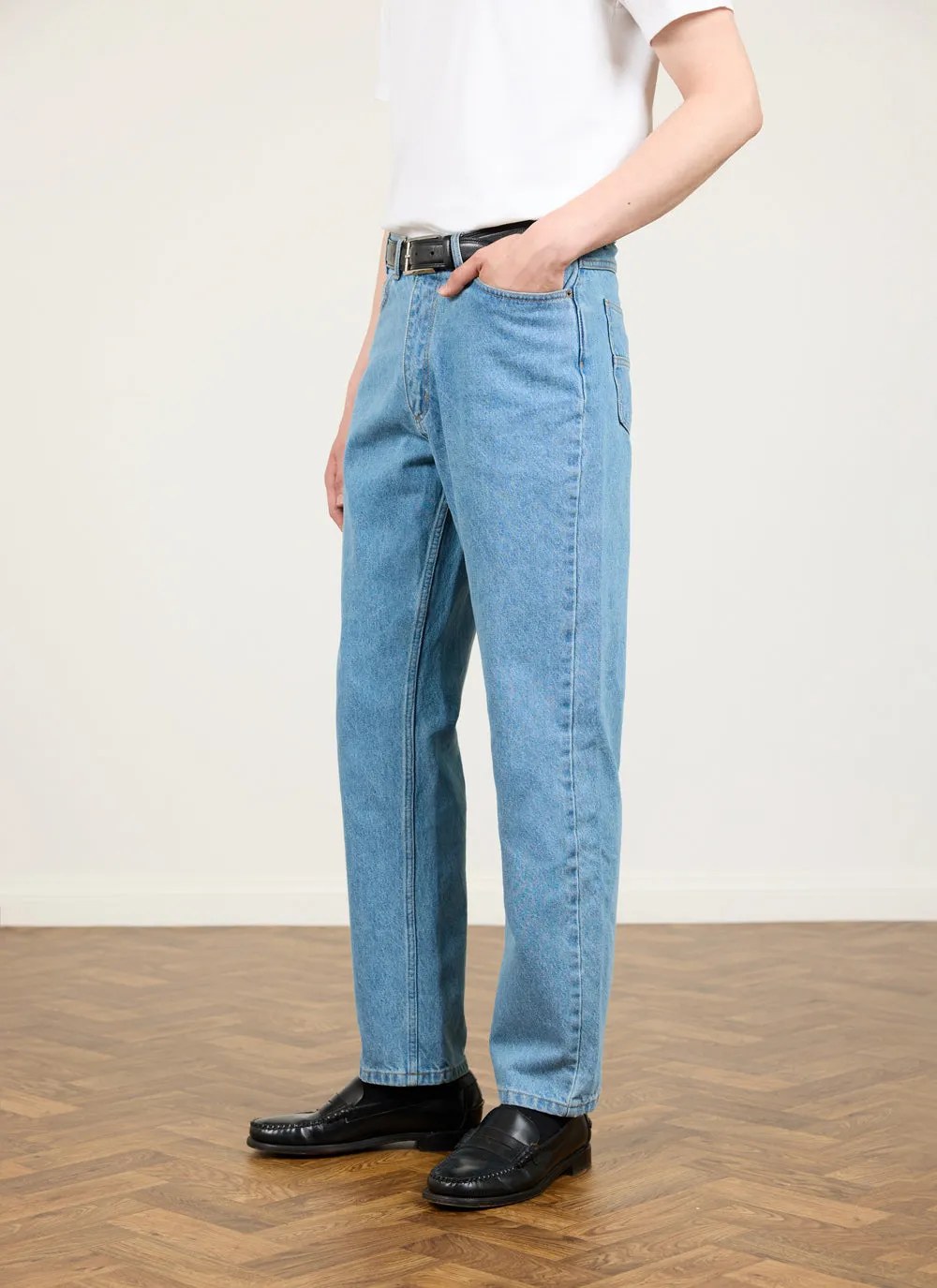 Straight Leg Denim Jeans | Cotton | Light Wash Blue sold by Percival product image thumbnail 4