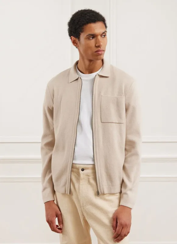 Zip Cardigan | Knitted Cotton | Ecru made by Percival