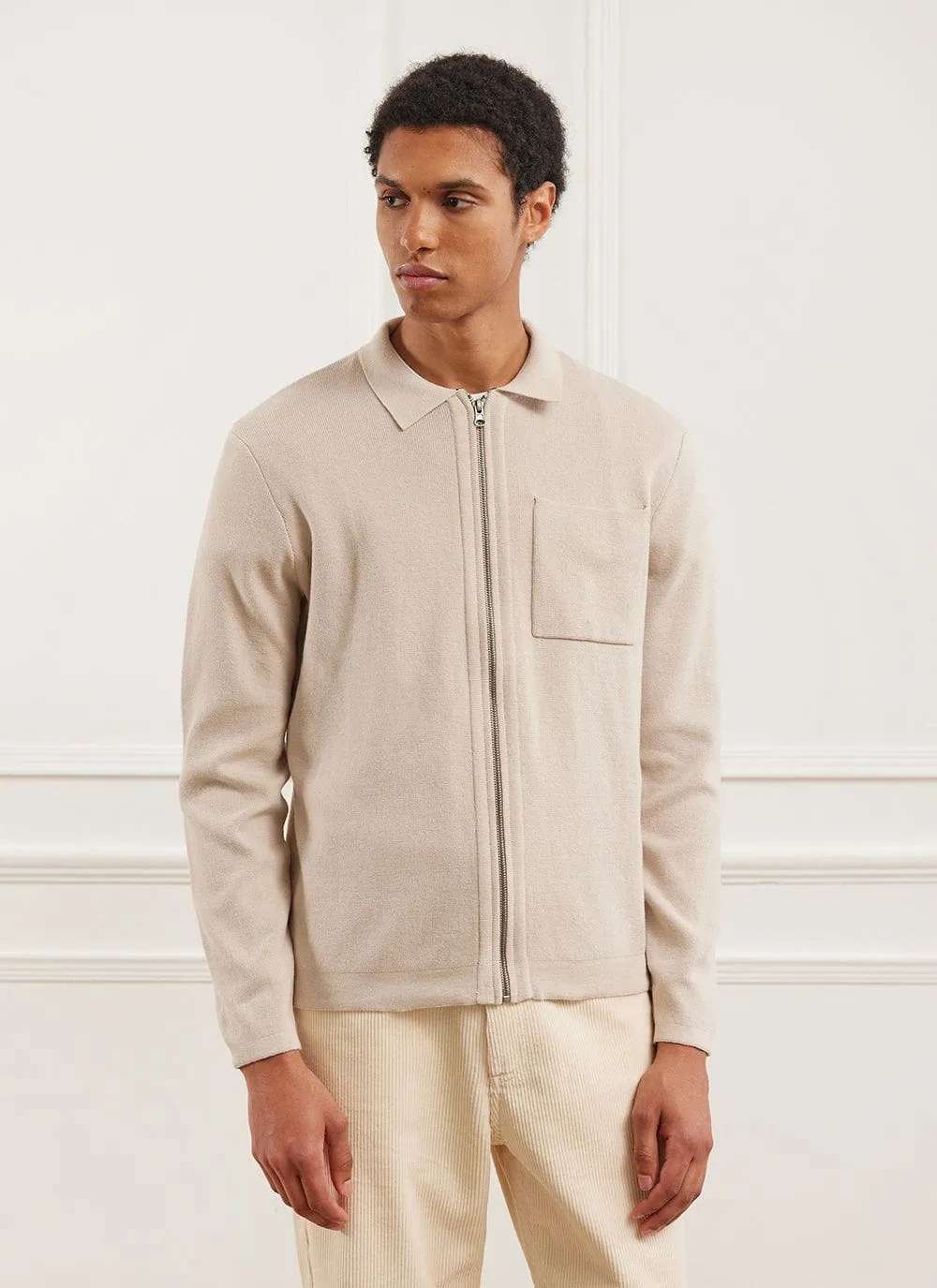 Zip Cardigan | Knitted Cotton | Ecru sold by Percival product image thumbnail 3
