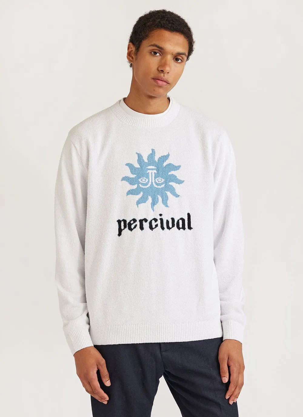 Solar Omen Crew Neck Jumper | Cotton | White sold by Percival