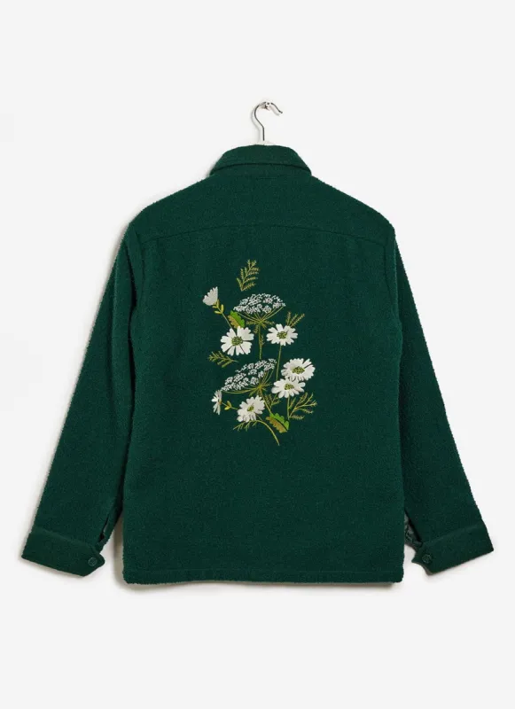 Wildflower Embroidered Blanket Overshirt | Casentino Wool | Forest sold by Percival