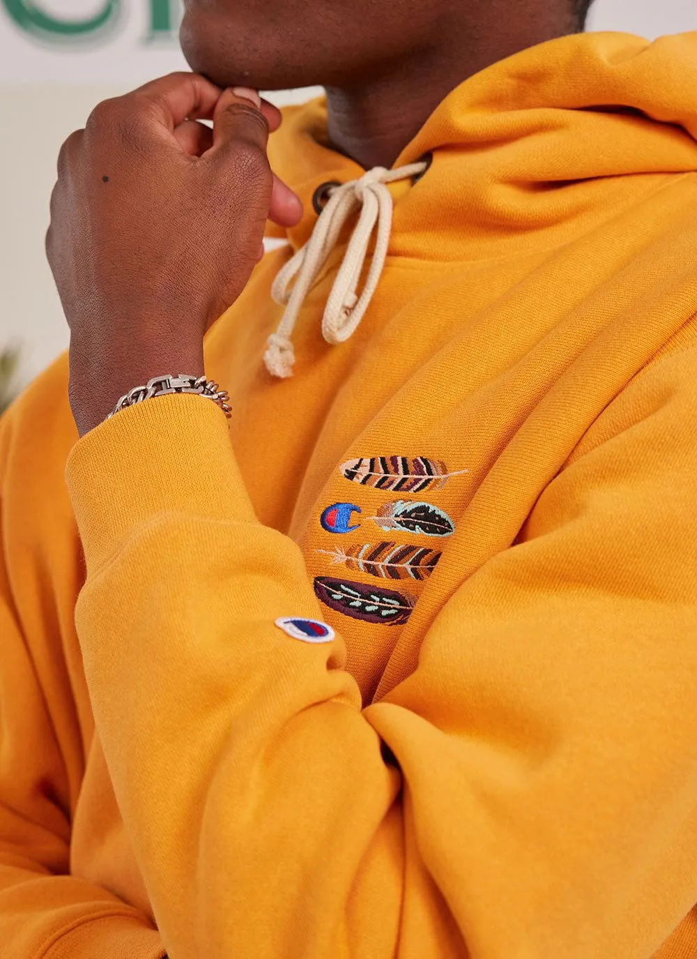 Feathers Hoodie | Champion and Percival | Ochre sold by Percival