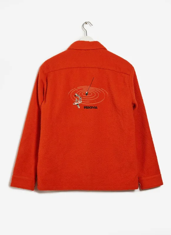 Koi Carp Embroidered Blanket Overshirt | Casentino Wool | Orange sold by Percival