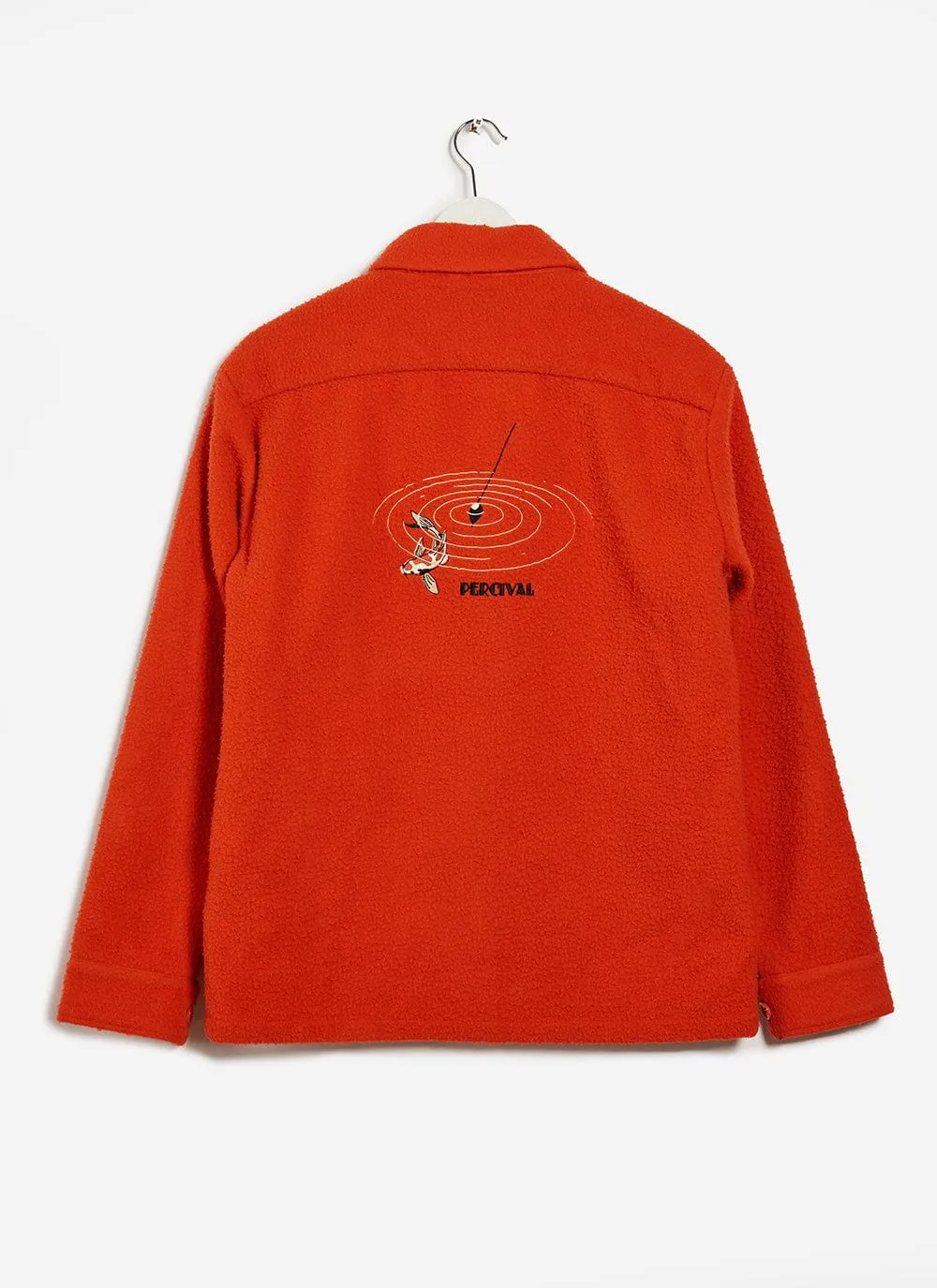 Koi Carp Embroidered Blanket Overshirt | Casentino Wool | Orange sold by Percival
