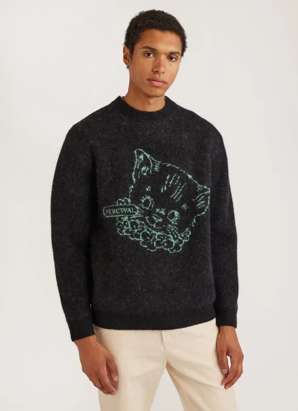 Perci Cat Crew Neck Jumper | Mohair | Black sold by Percival