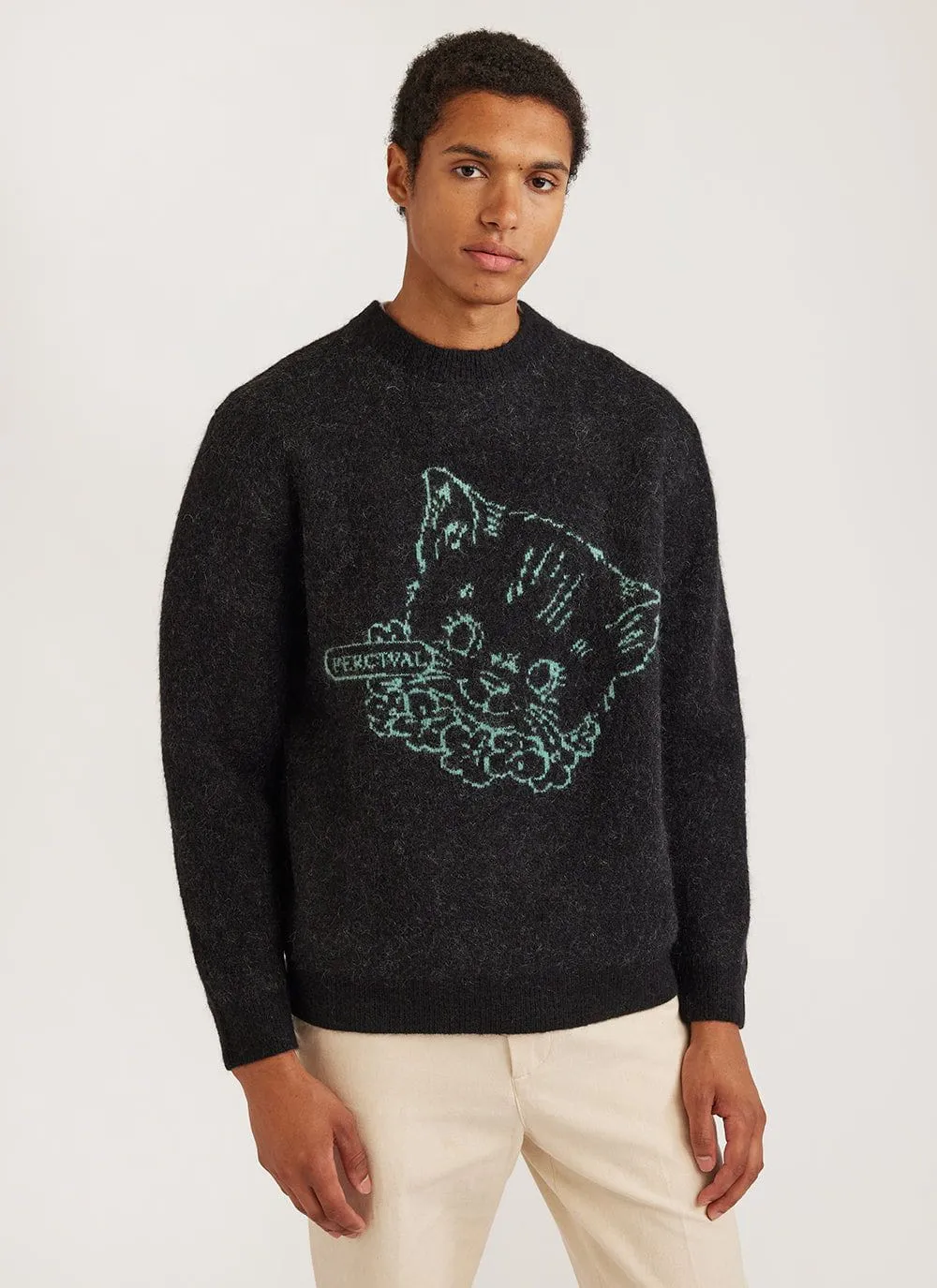 Perci Cat Crew Neck Jumper | Mohair | Black sold by Percival