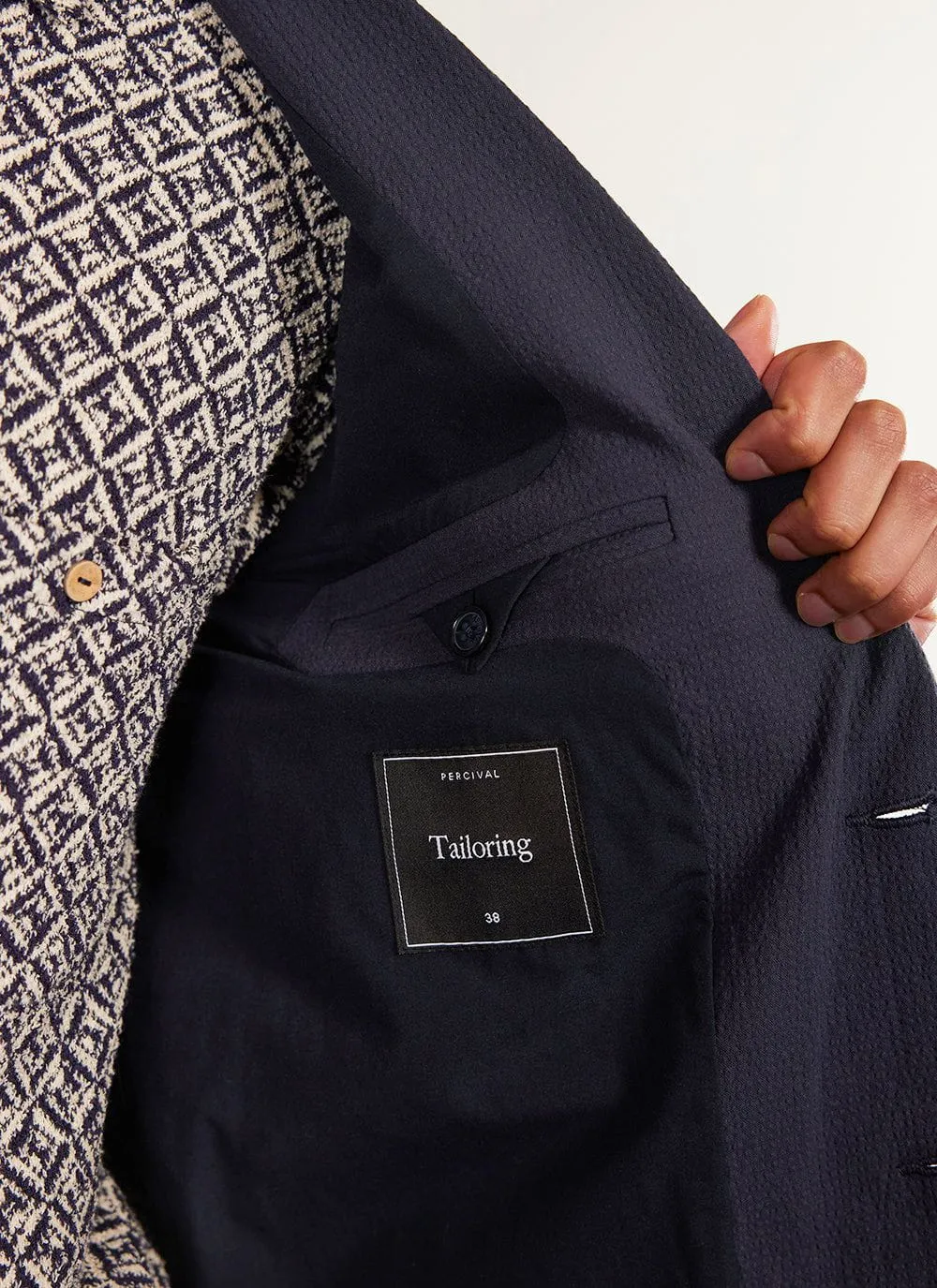 Tailored Seersucker Blazer | Navy sold by Percival product image thumbnail 3