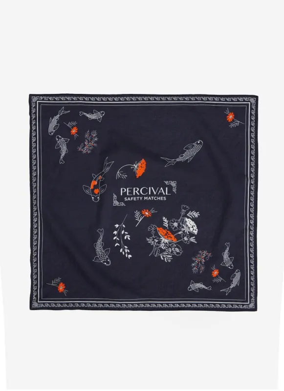 Koi Cotton Neckerchief | Navy sold by Percival