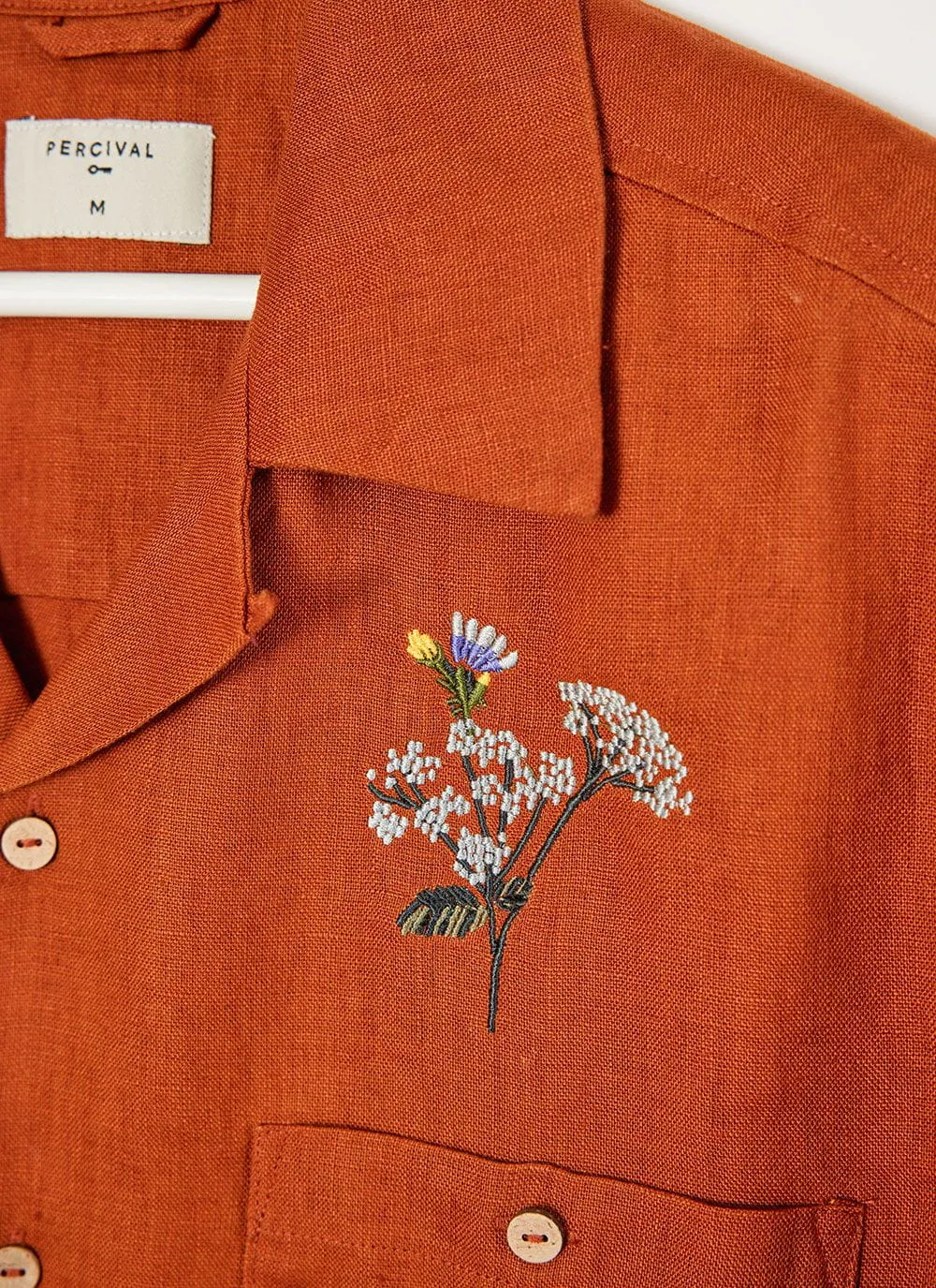 Wildflower Tapestry Cuban Linen Shirt | Brick sold by Percival product image thumbnail 2