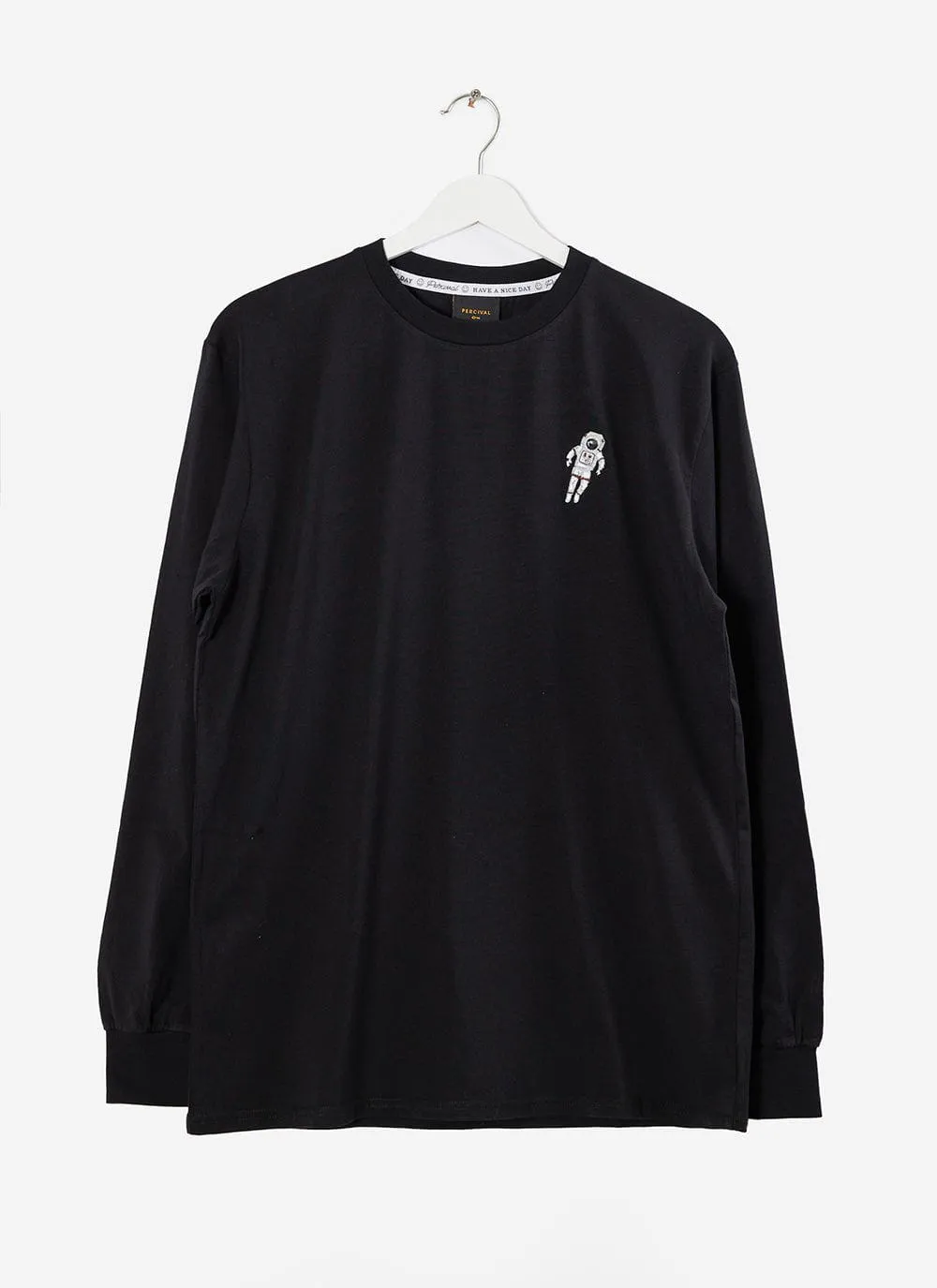 Spaceman Long Sleeve T Shirt | Embroidered Organic Cotton | Black sold by Percival