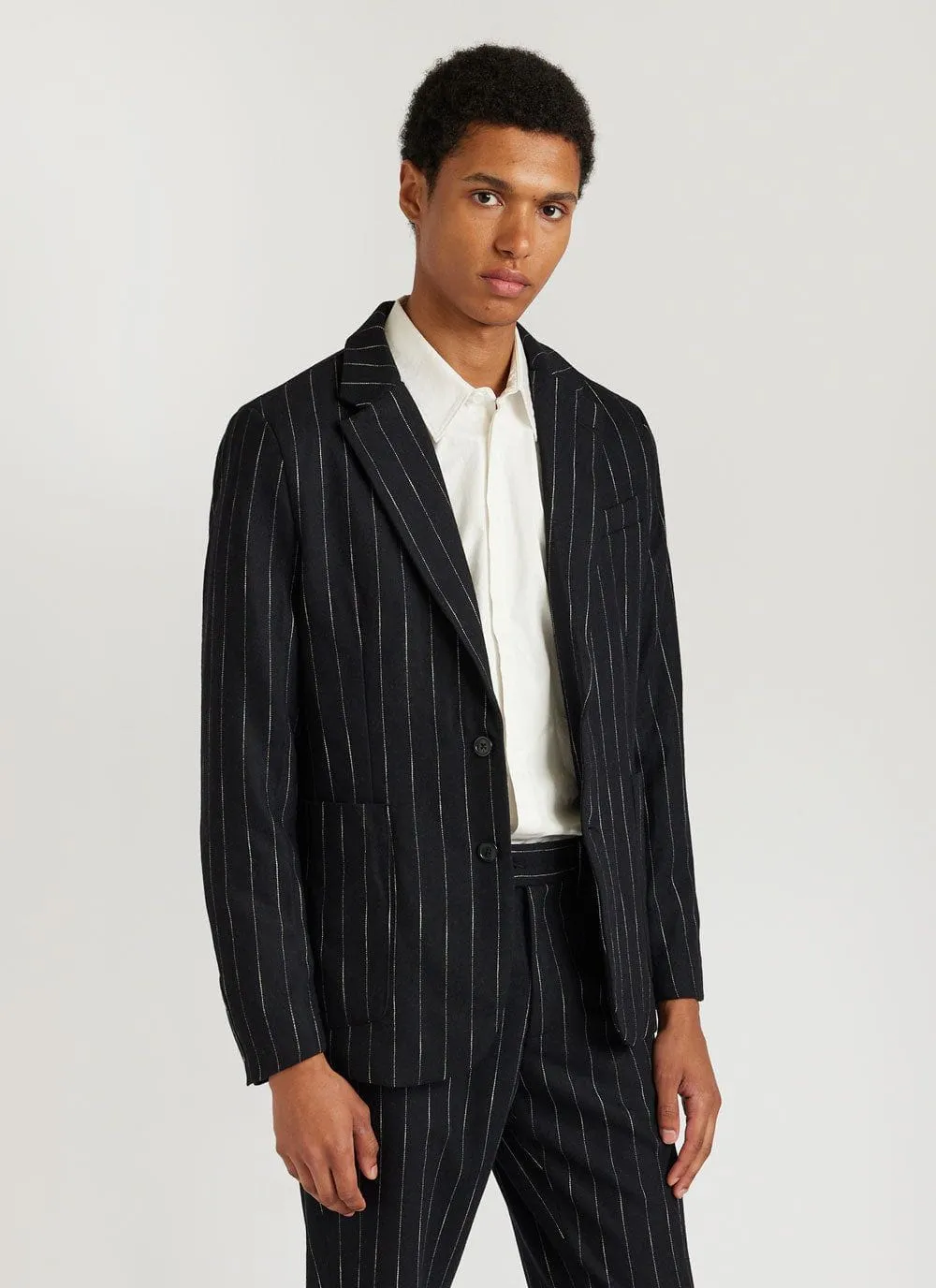 Pinstripe Tailored Blazer | Wool | Black sold by Percival