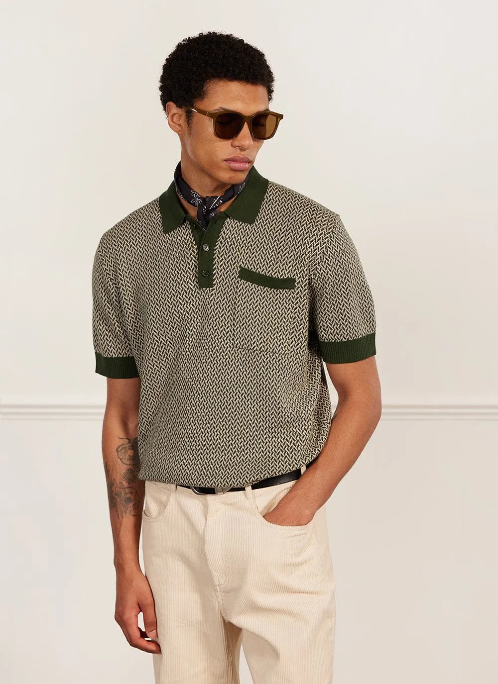 Casa Martini Knitted Polo | Cotton | Forest sold by Percival