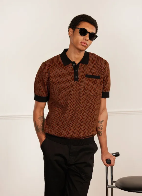 Casa Martini Knitted Polo | Cotton | Espresso sold by Percival