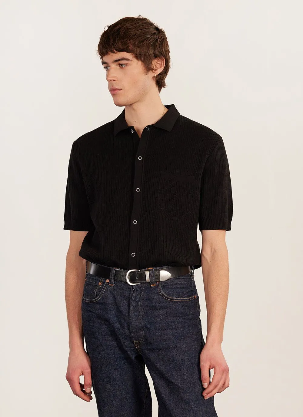 Pablo Cuban Shirt | Knitted Cotton | Black sold by Percival product image thumbnail 3