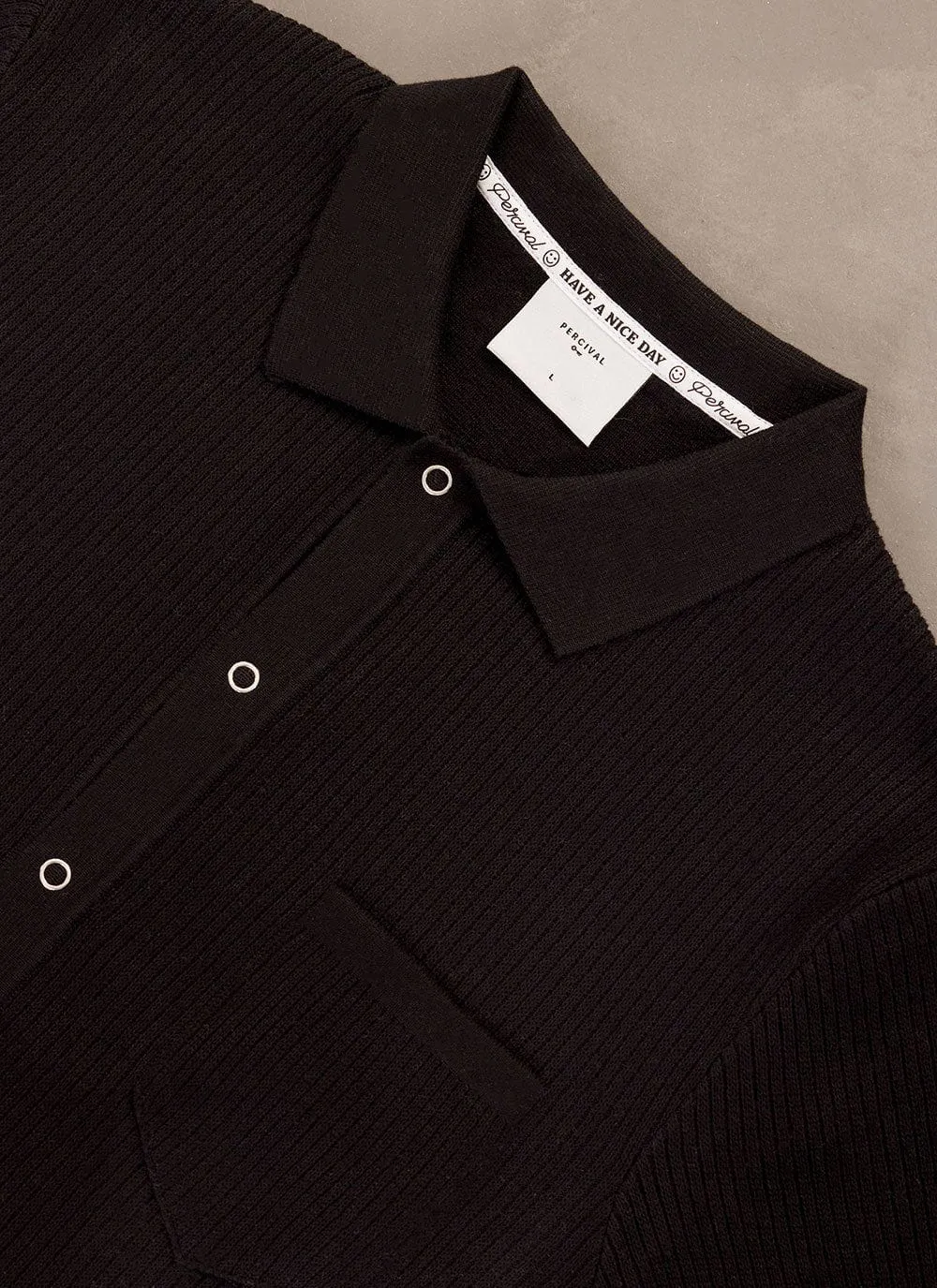 Pablo Cuban Shirt | Knitted Cotton | Black sold by Percival product image thumbnail 2