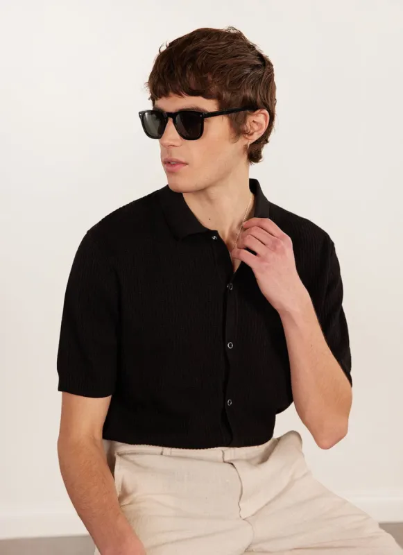 Pablo Cuban Shirt | Knitted Cotton | Black sold by Percival