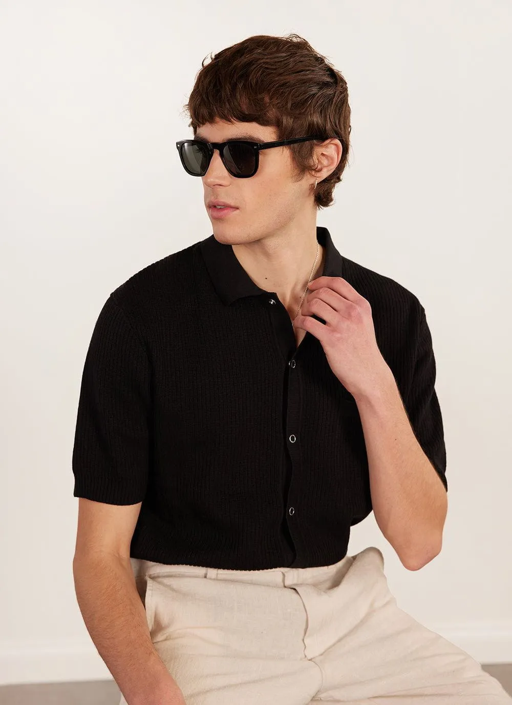 Pablo Cuban Shirt | Knitted Cotton | Black sold by Percival