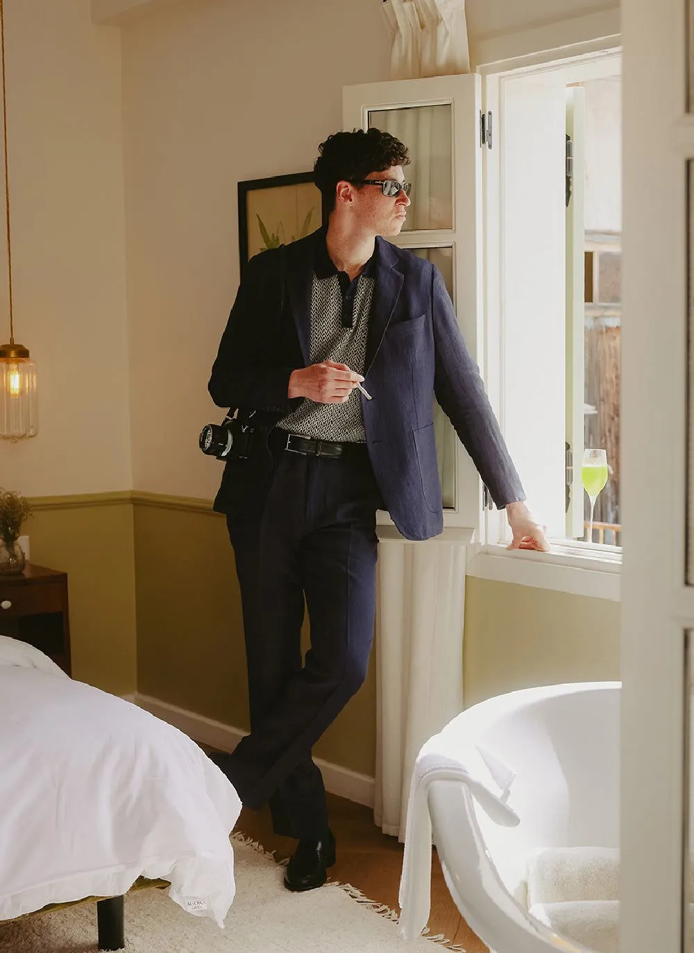 Tailored Linen Blazer | Navy sold by Percival product image thumbnail 3