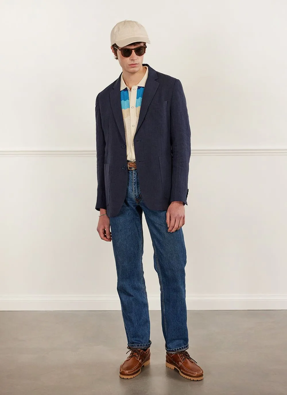 Tailored Linen Blazer | Navy sold by Percival product image thumbnail 4