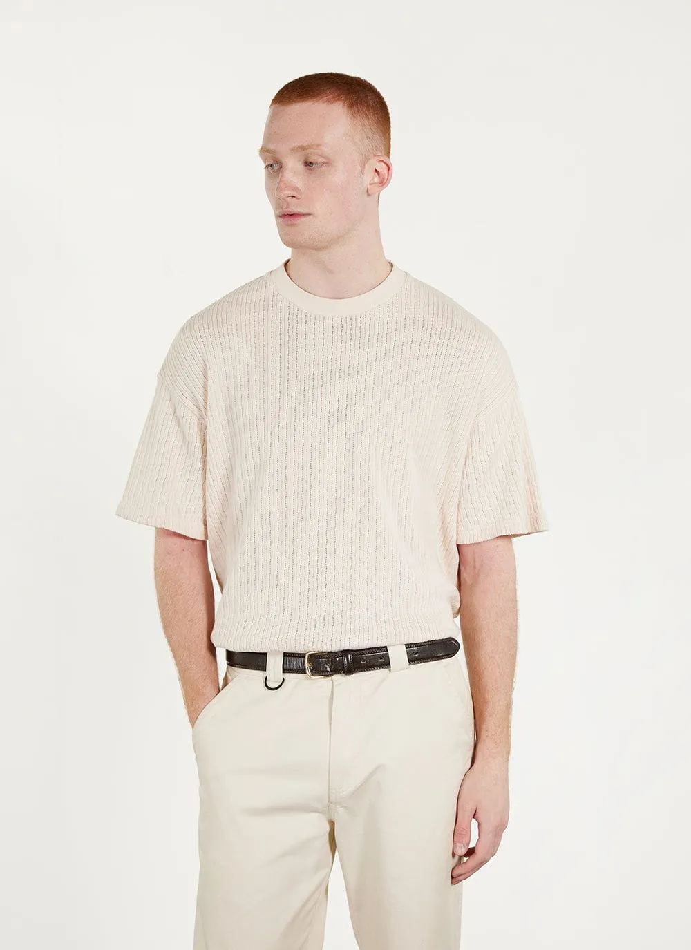 Sand Stripe Oversized T Shirt | Organic Cotton | Ecru sold by Percival