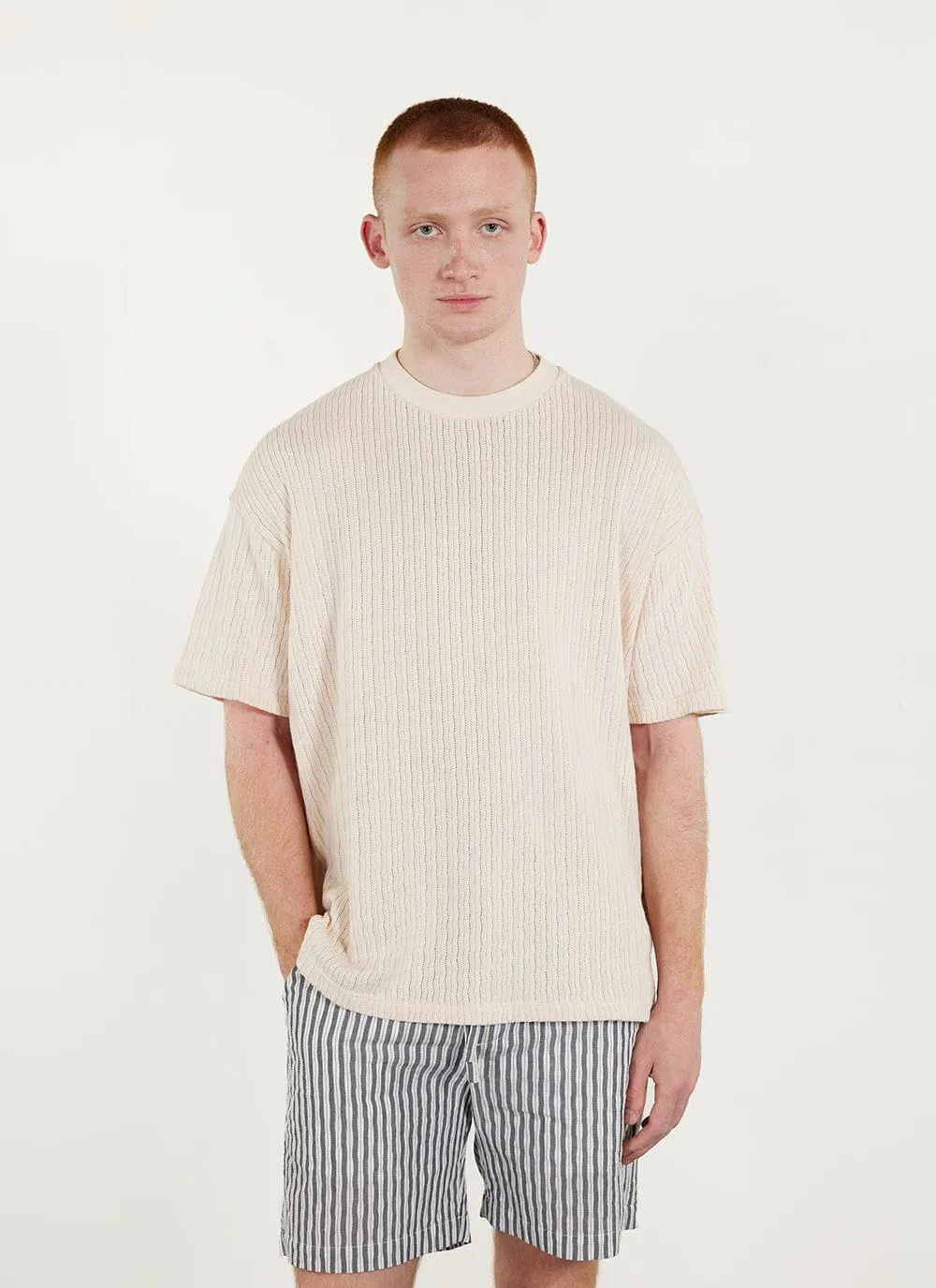 Sand Stripe Oversized T Shirt | Organic Cotton | Ecru sold by Percival product image thumbnail 4
