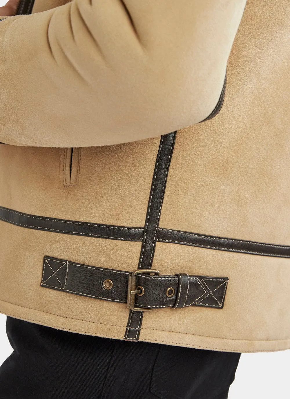 Aviator Shearling Jacket | Suede | Stone sold by Percival product image thumbnail 5