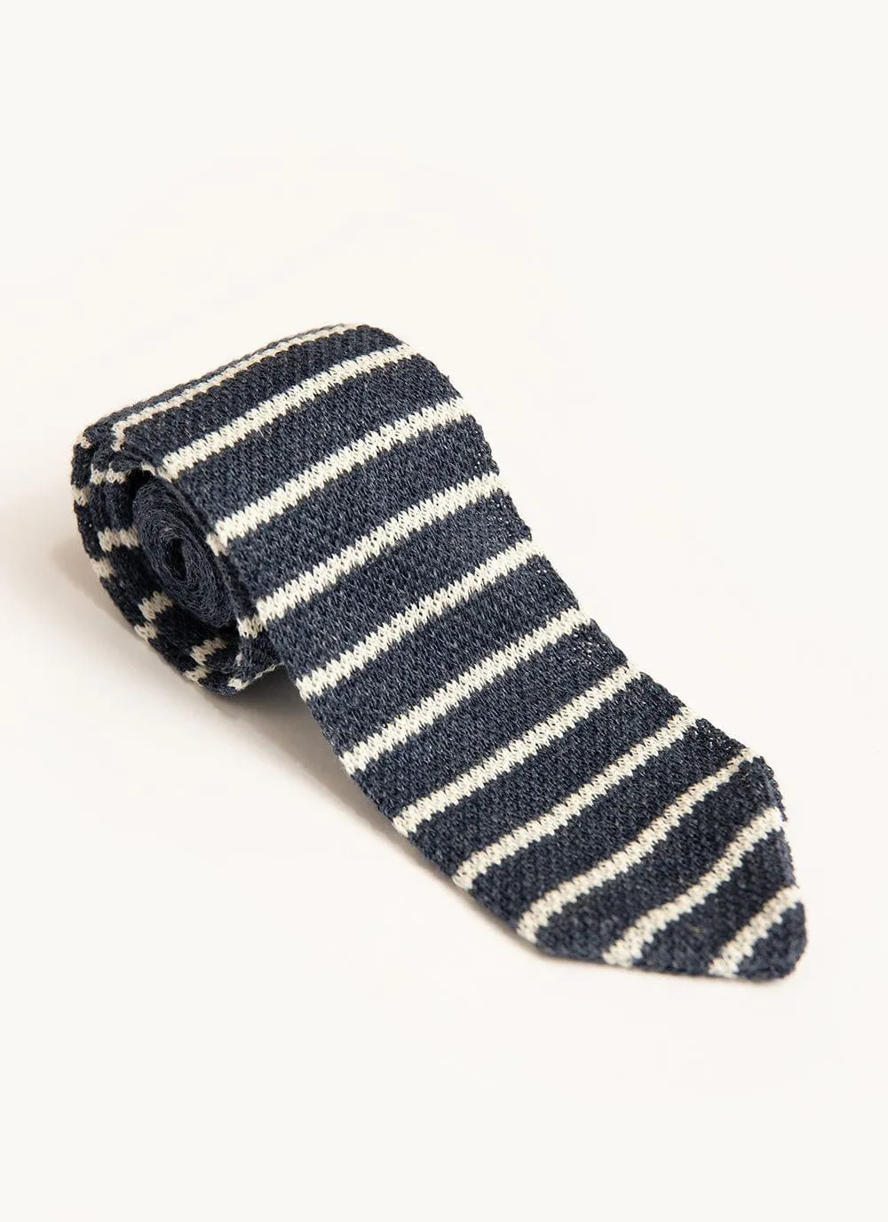 Stripe Linen Tie | Navy Marl sold by Percival