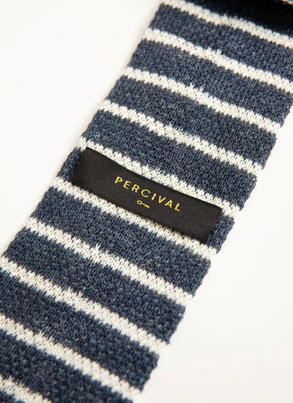 Stripe Linen Tie | Navy Marl sold by Percival product image thumbnail 3