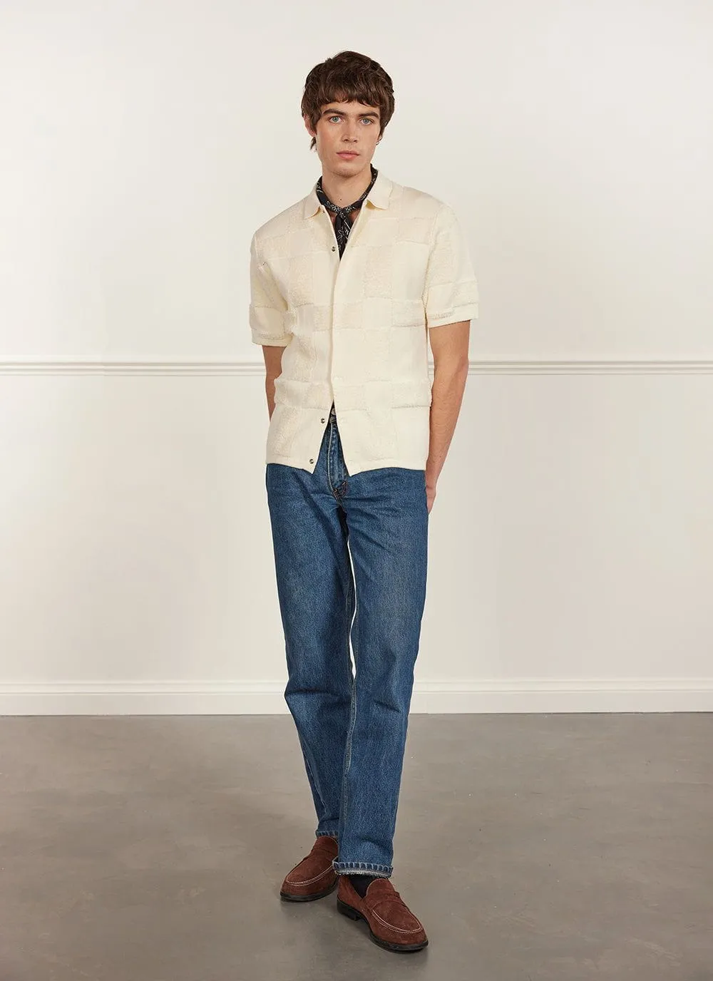 Bingo Intarsia Knitted Shirt | Cotton | Ecru sold by Percival