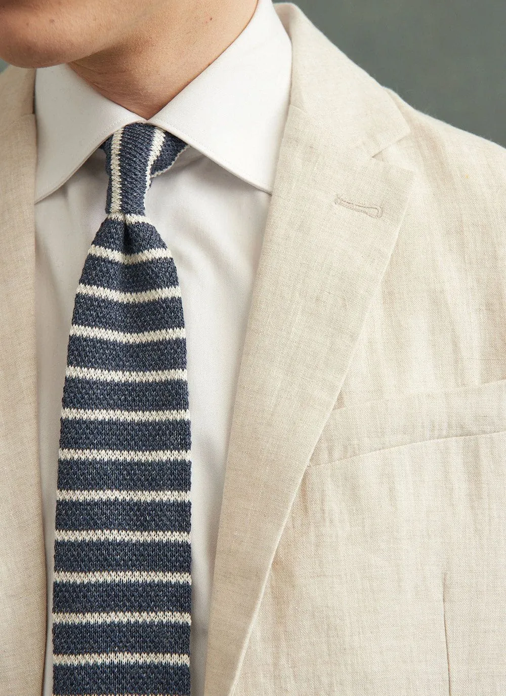 Stripe Linen Tie | Navy Marl sold by Percival product image thumbnail 2